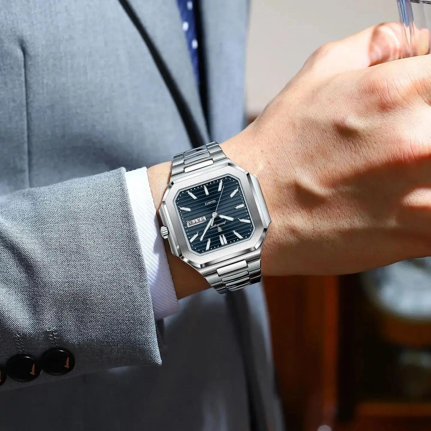 POEDAGAR affaires homme montre étanche lumineux Date semaine classique montres pour hommes en acier 