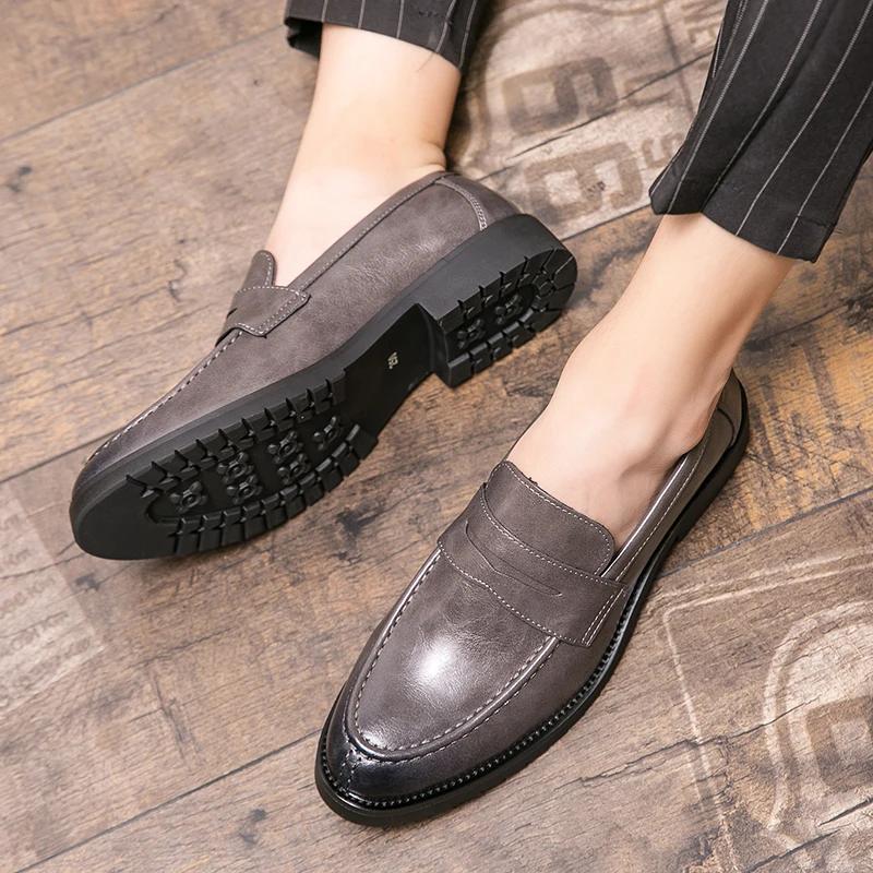 Chaussures habillées pour hommes, mocassins en cuir à enfiler, confortables pour le bureau, chaussur