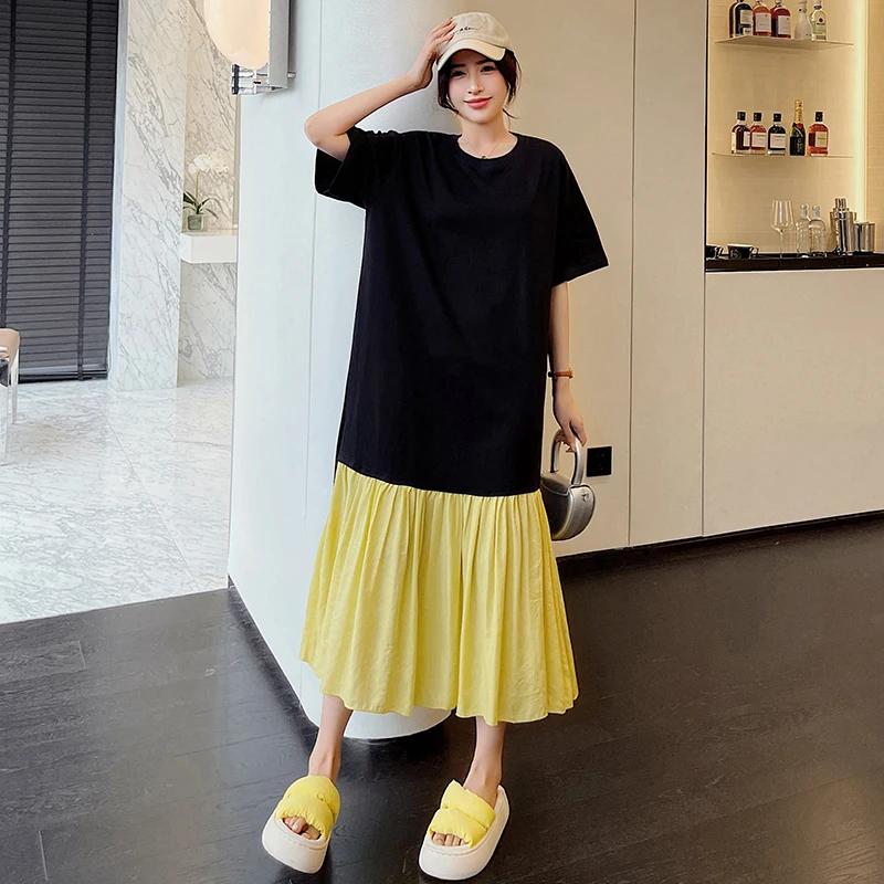 Robe ample Patchwork noire pour femmes, faux deux pièces, vêtements grande taille KE3294, nouvelle c
