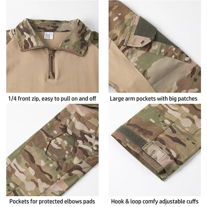 Chemise tactique de Camouflage pour hommes, t-shirt de Combat à manches longues avec fermeture éclai