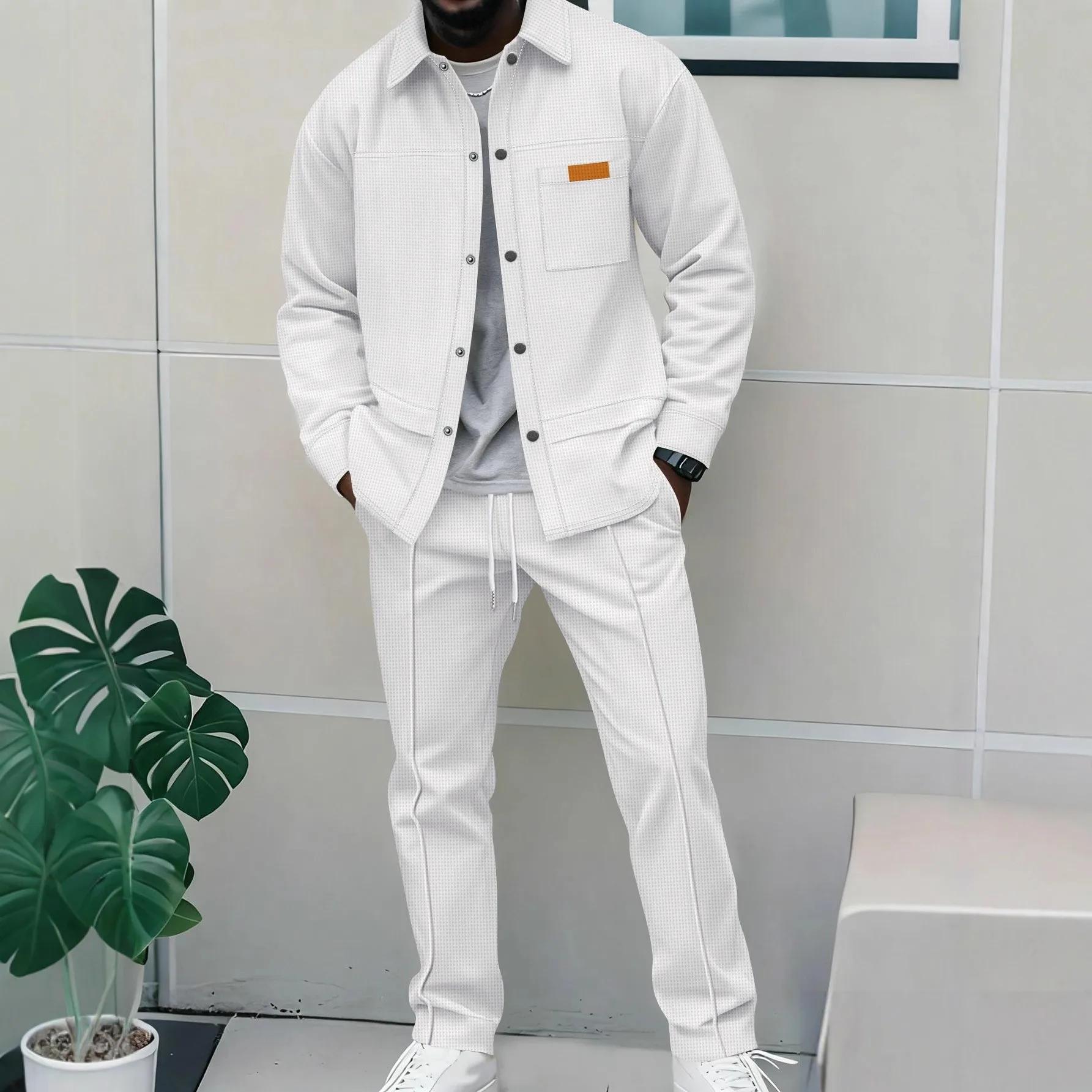 Ensemble veste et pantalon décontracté pour homme, nouveau style 2026, en tissu gaufré uni, avec col
