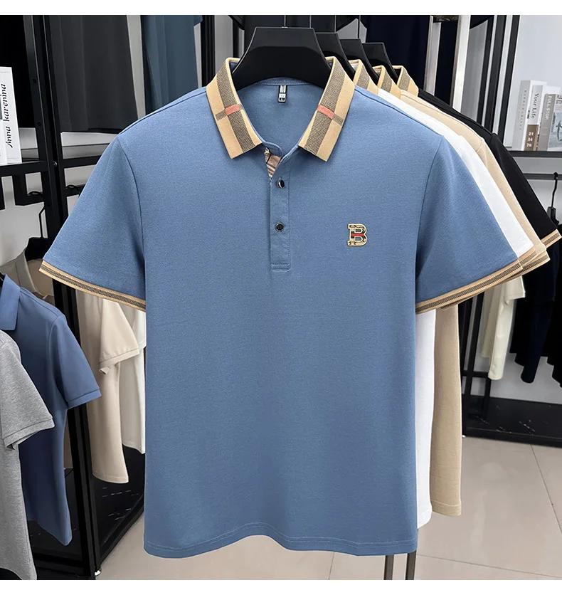 Polo homme classique à manches courtes, 100% coton pur, confortable, avec badge lettre, nouvelle col
