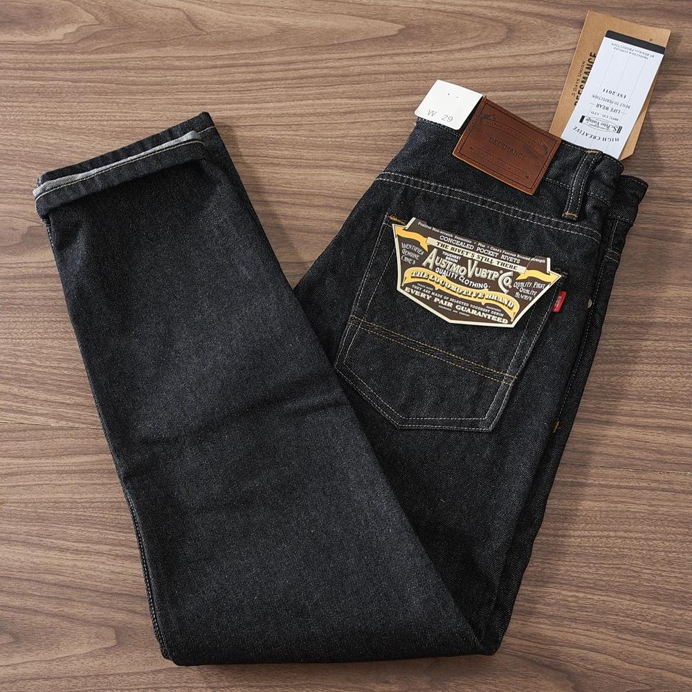Jean en denim noir pour homme, 2024 coton lavé, pantalon droit lourd, rétro américain, document prim