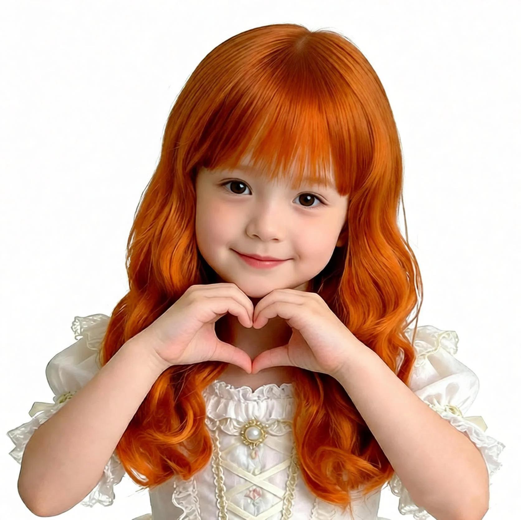 Perruque orange longue bouclée pour fille 2 ans - Accessoire photo et spectacle enfant - Coiffe bébé