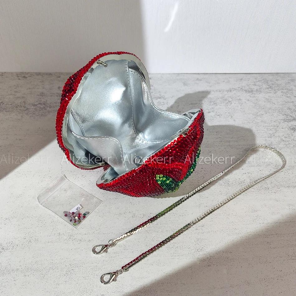 Alizekerr Rose en forme de cristal sacs de soirée femmes magnifique Chic strass fleur pochette sacs 