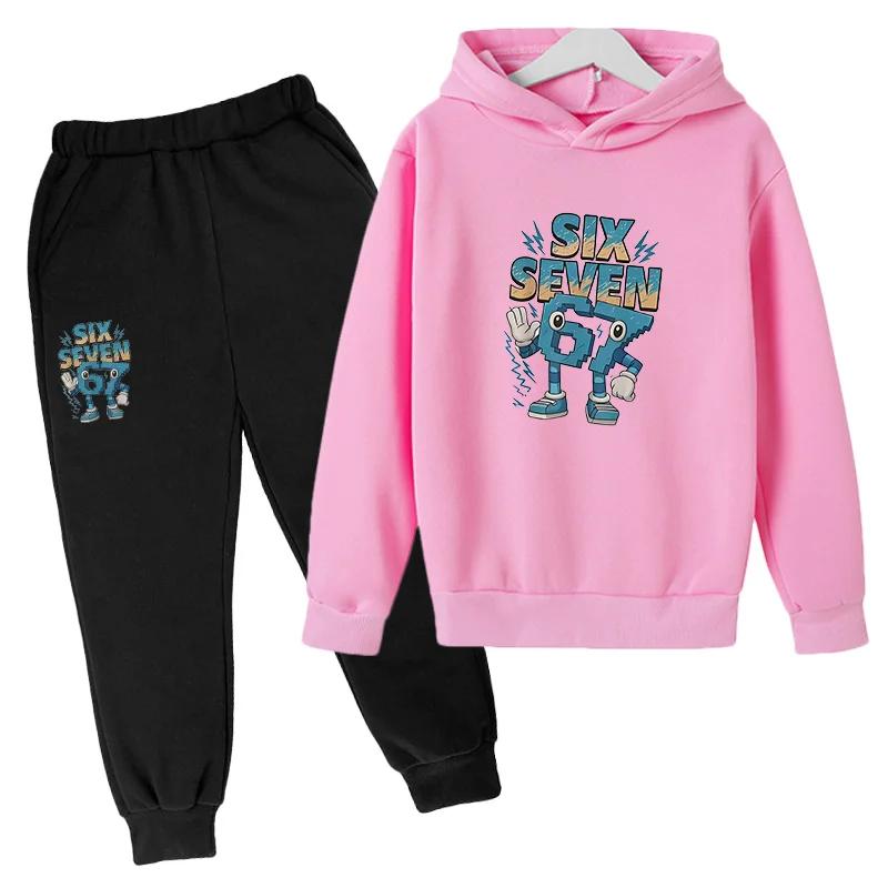 Ensemble de survêtement tendance printemps-automne six-sept meme 67 pour enfants, sweat à capuche + 