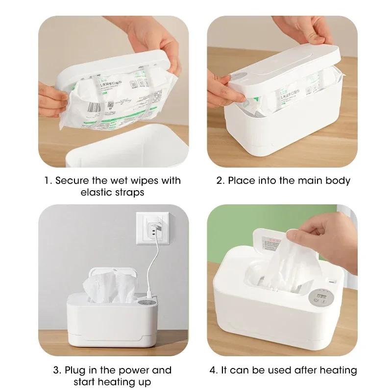 Chauffe-lingettes pour bébé avec affichage LED, distributeur de serviettes, portable, charge USB, bo