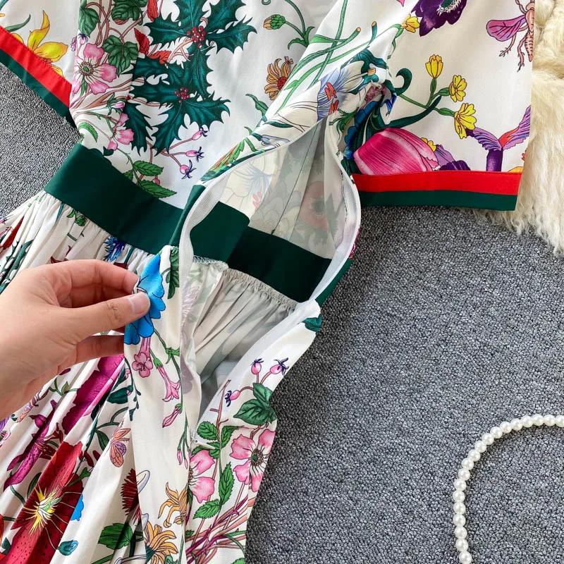 Robe Midi plissée à manches courtes pour femmes, chemise à col superposé, imprimé floral, Slim, tenu