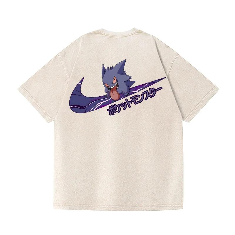 T-shirt unisexe Gengar Pokémon Anime surdimensionné pour homme, style vintage délavé, tee-shirt à ma