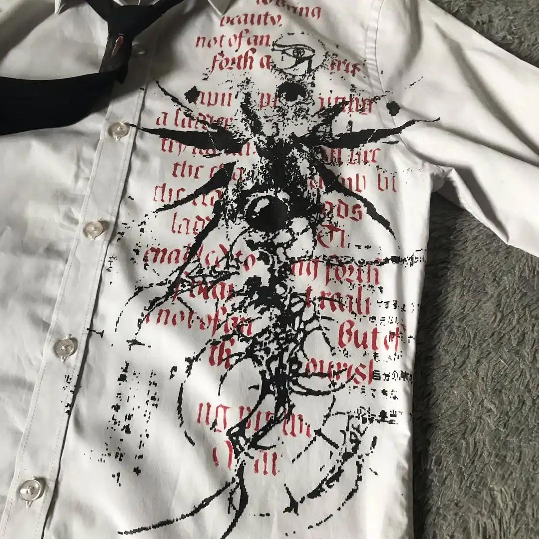 Y2K Style gothique manches longues chemise Affliction Harajuku rétro col en v chemise hommes crâne é