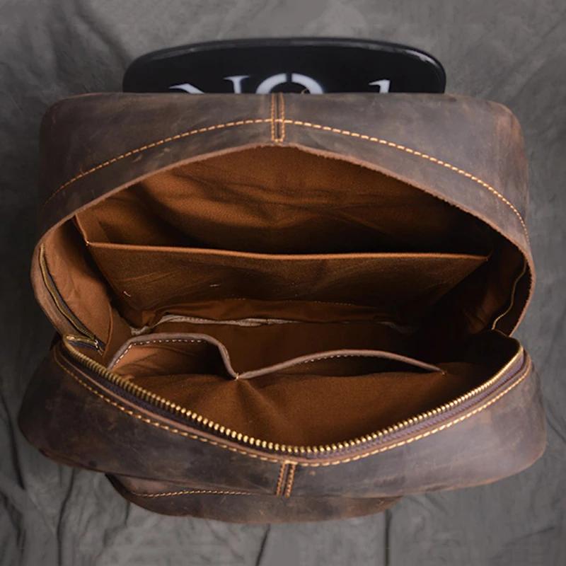 Sac à Dos Vintage en Cuir de Cheval pour Homme, Grande Capacité, 15.6 Pouces, pour Ordinateur Portab
