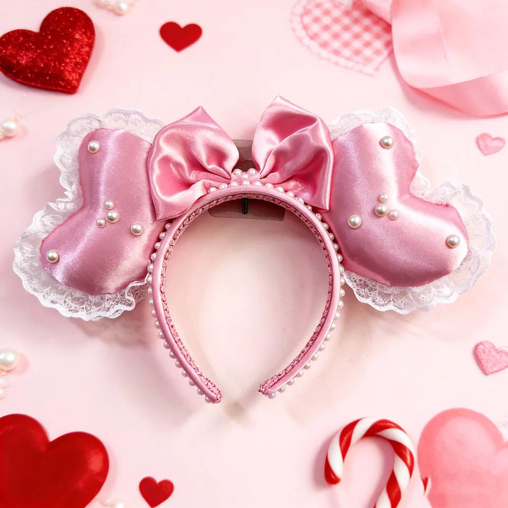Perle coeur Mickey Mouse oreilles bandeaux dentelle arc bandeaux bandeau fête d'anniversaire Hallowe