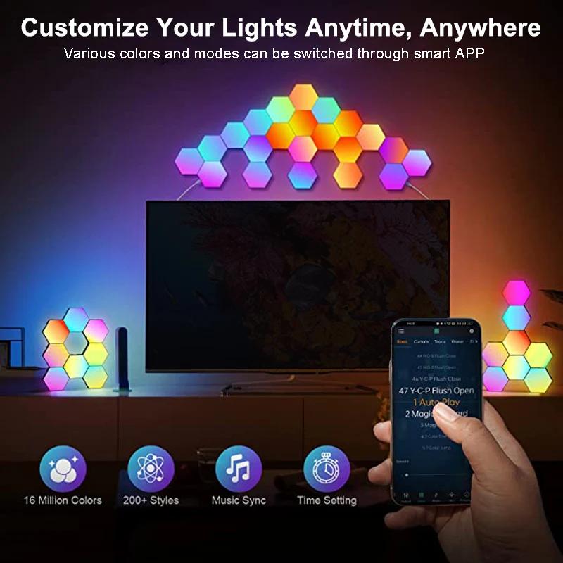 RGB LED lumière hexagonale Bluetooth applique murale intérieure APP télécommande veilleuse ordinateu