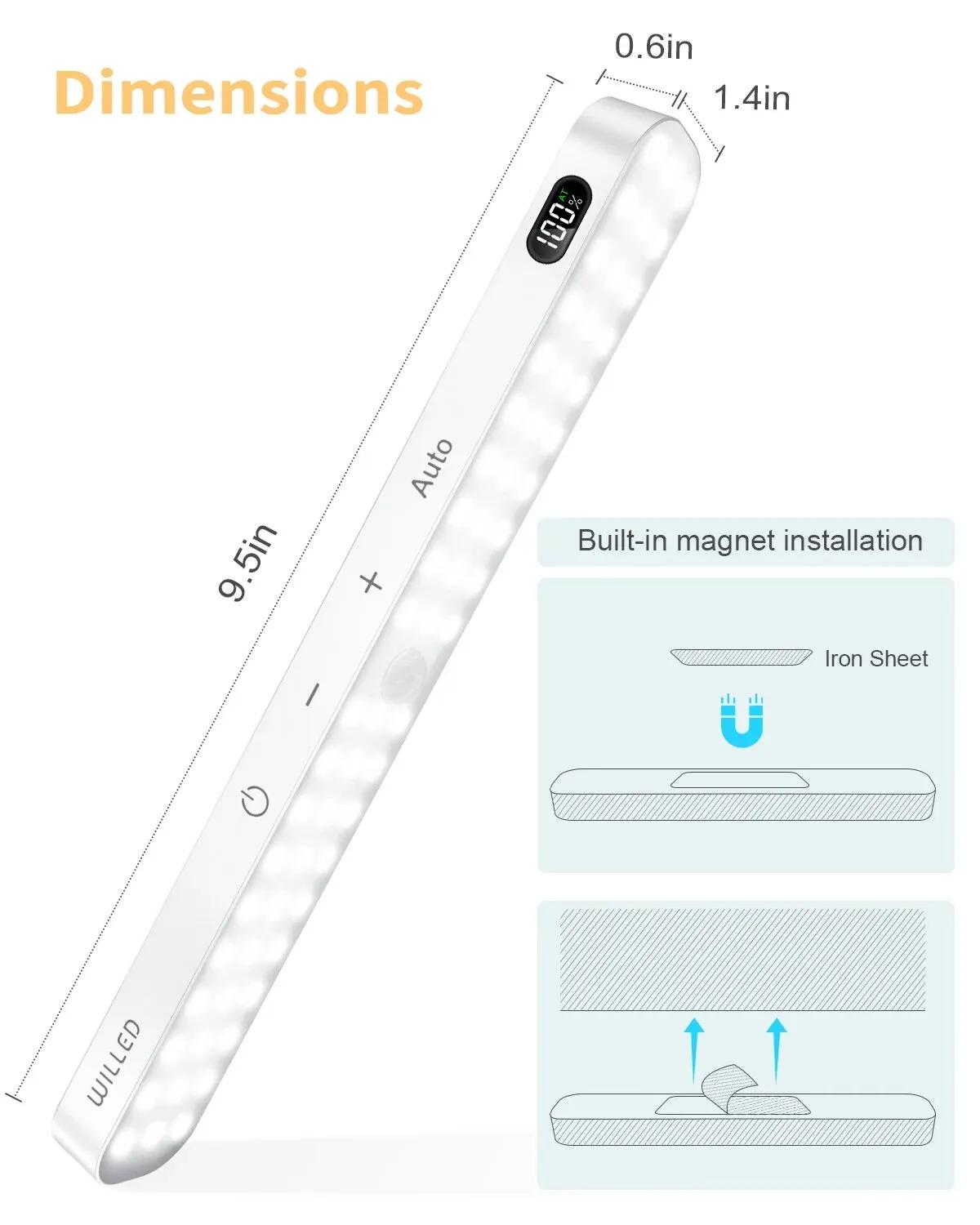 Lampe d'armoire avec capteur de mouvement WILLED, affichage de la batterie, barre lumineuse tactile 