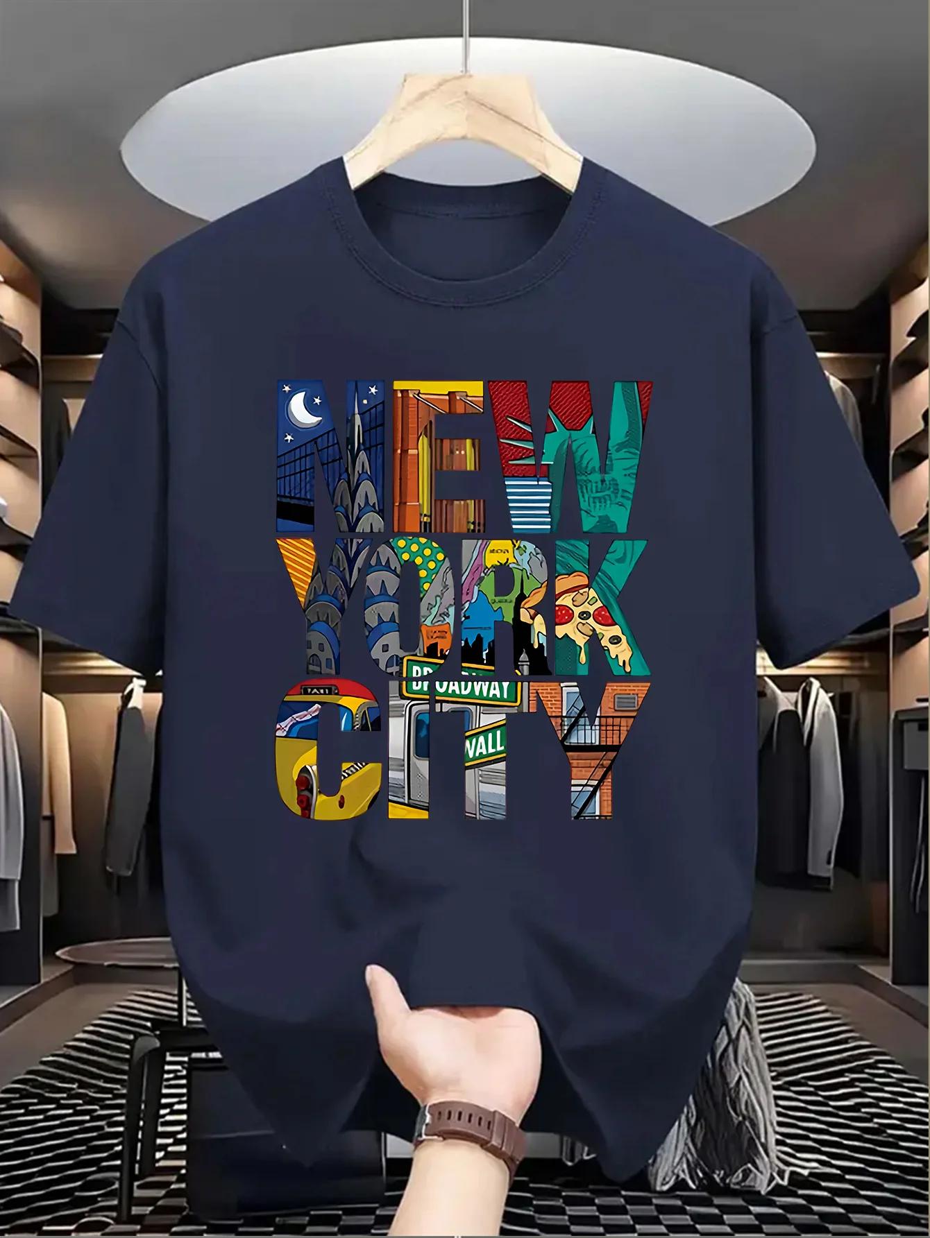 Été hommes 100% pur coton décontracté coupe ample grande taille New York City imprimé confortable co
