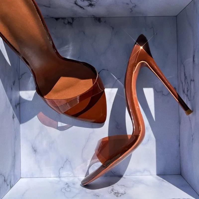 Pantoufles en PVC à Talons Hauts et Pointus pour Femme, Chaussures à Talons Aiguilles, Disponible en