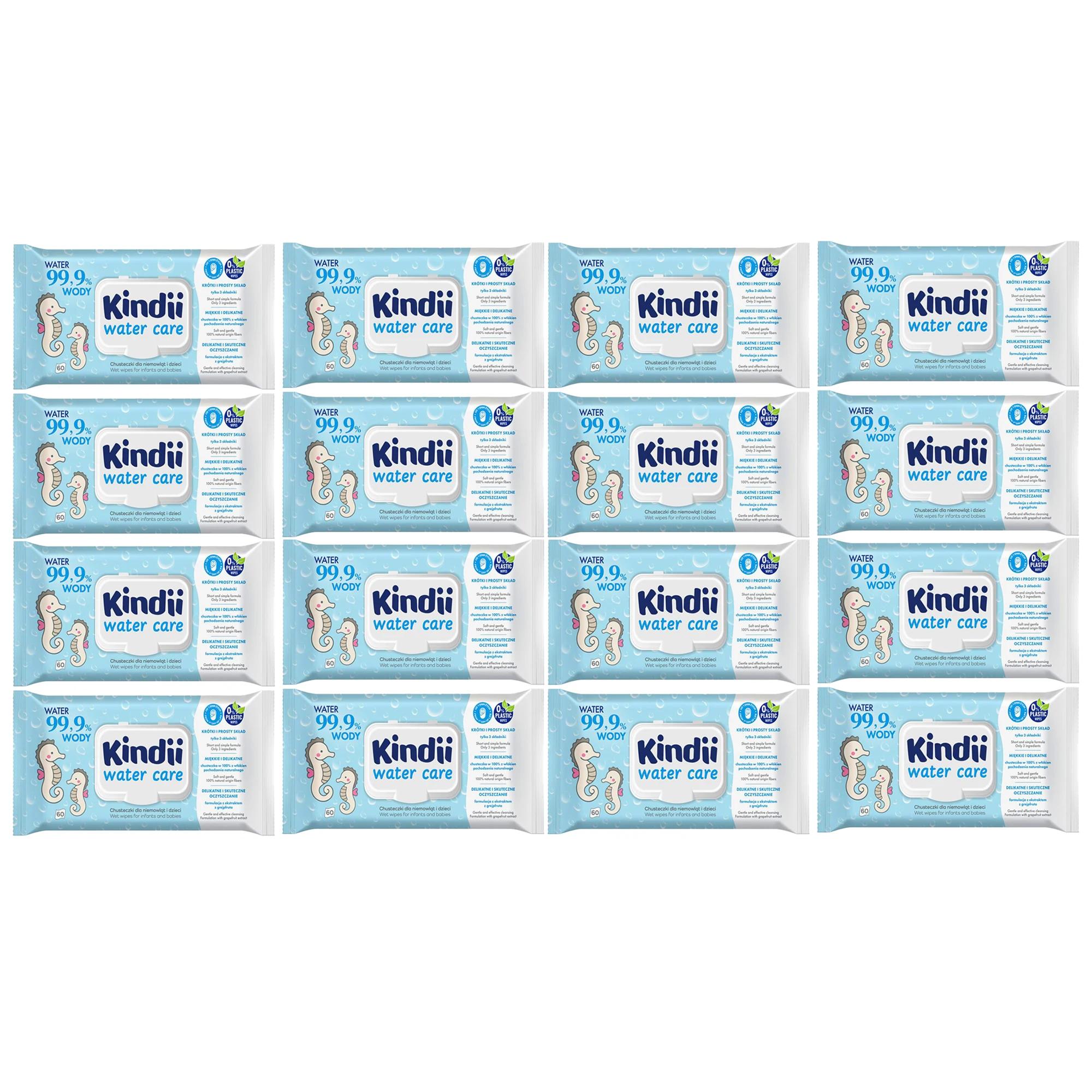 Kindi lingettes pour bébés et enfants 99.9% eau soin 60 pièces x16