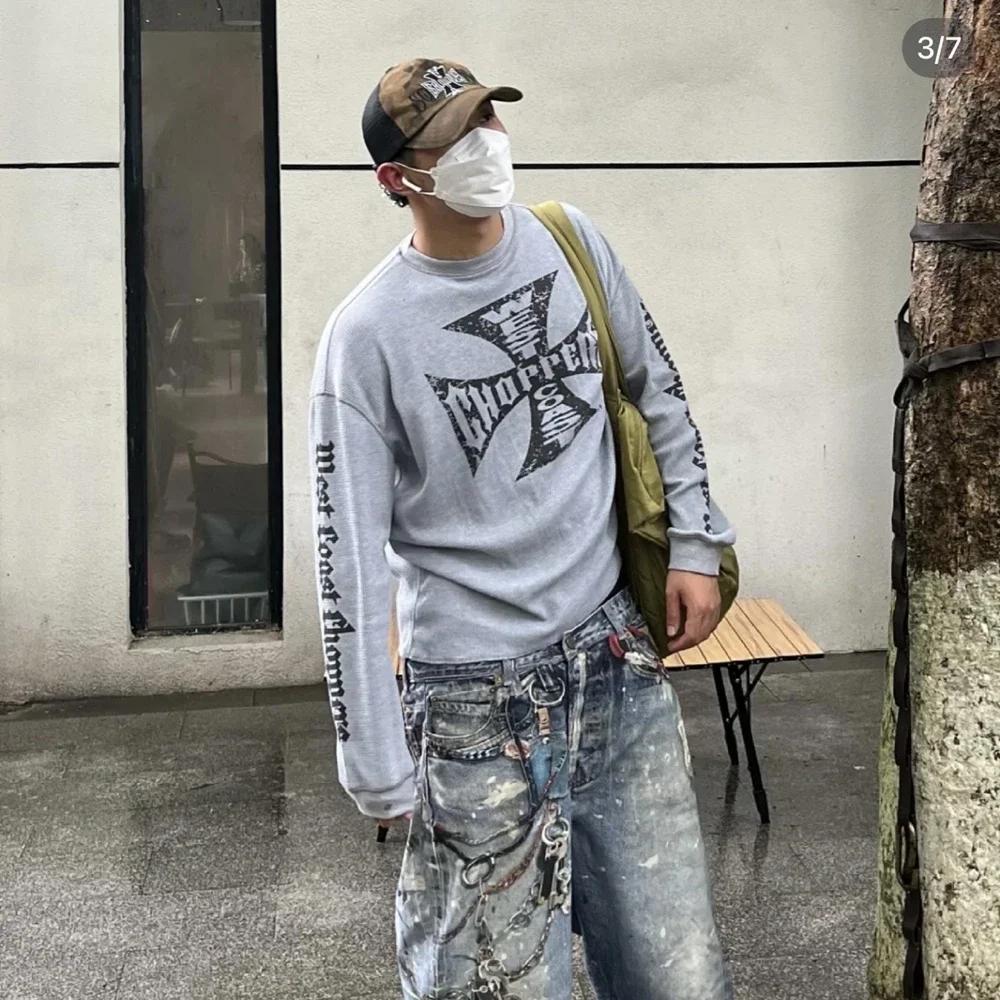 Yao mode Vintage ample Streetwear HipHop sanskrit Logo imprimé t-shirt de haute qualité à manches lo
