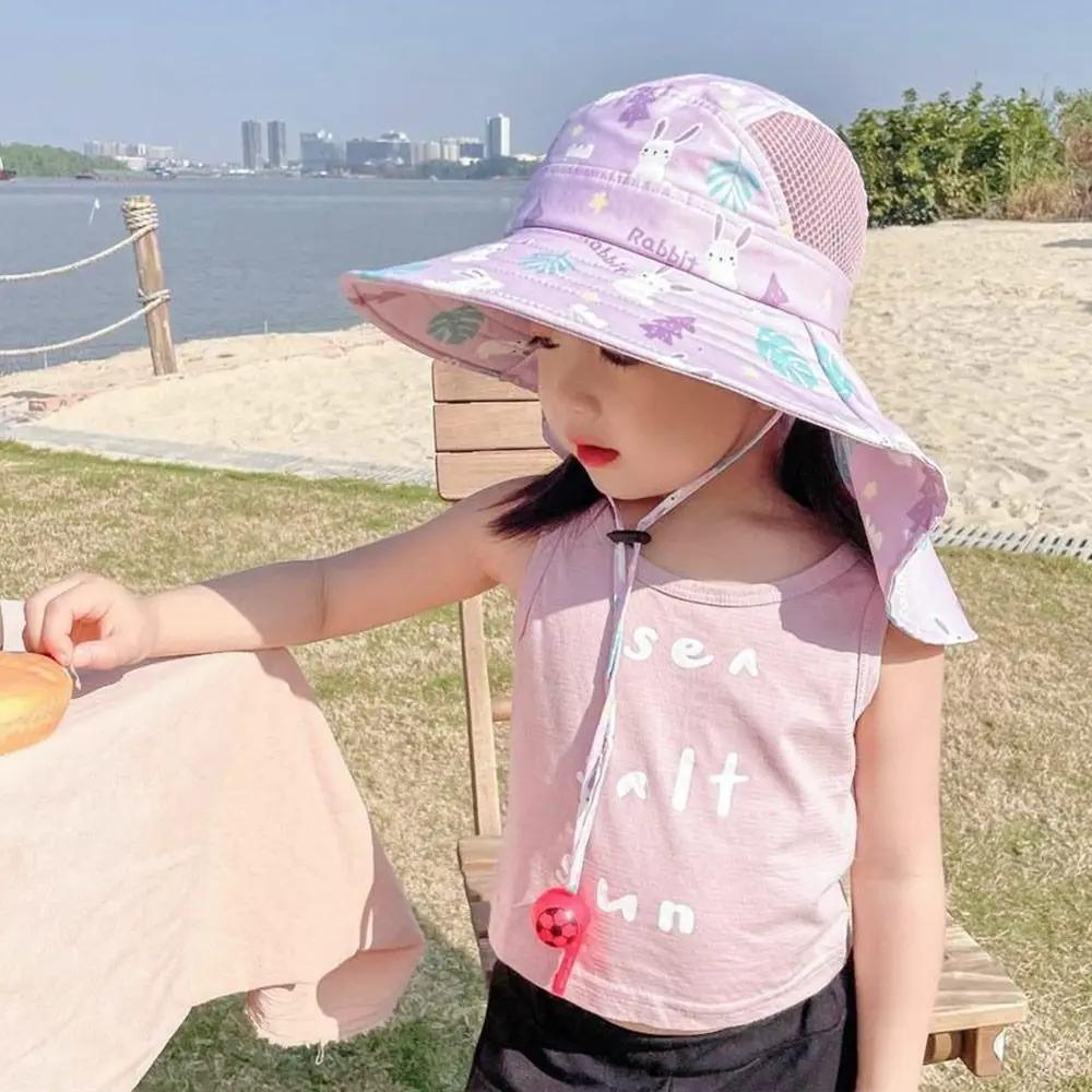 Chapeau de soleil d'été Anti UV pour enfants, casquette seau avec sifflet pour filles et garçons, co