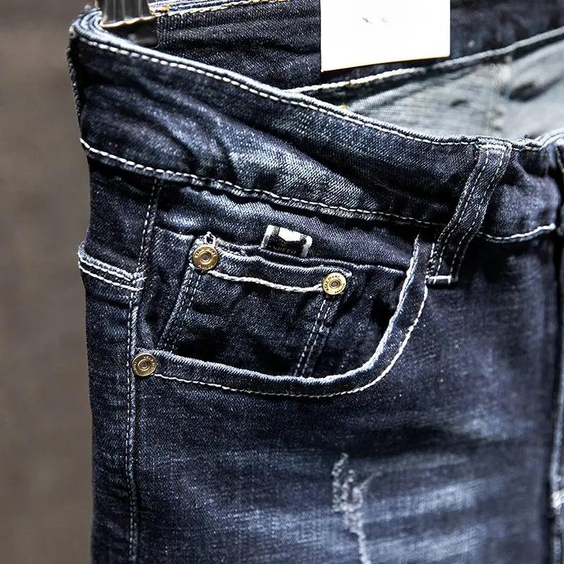 Jean droit élastique américain pour hommes, pantalon en Denim en coton déchiré, coupe Slim, Style co