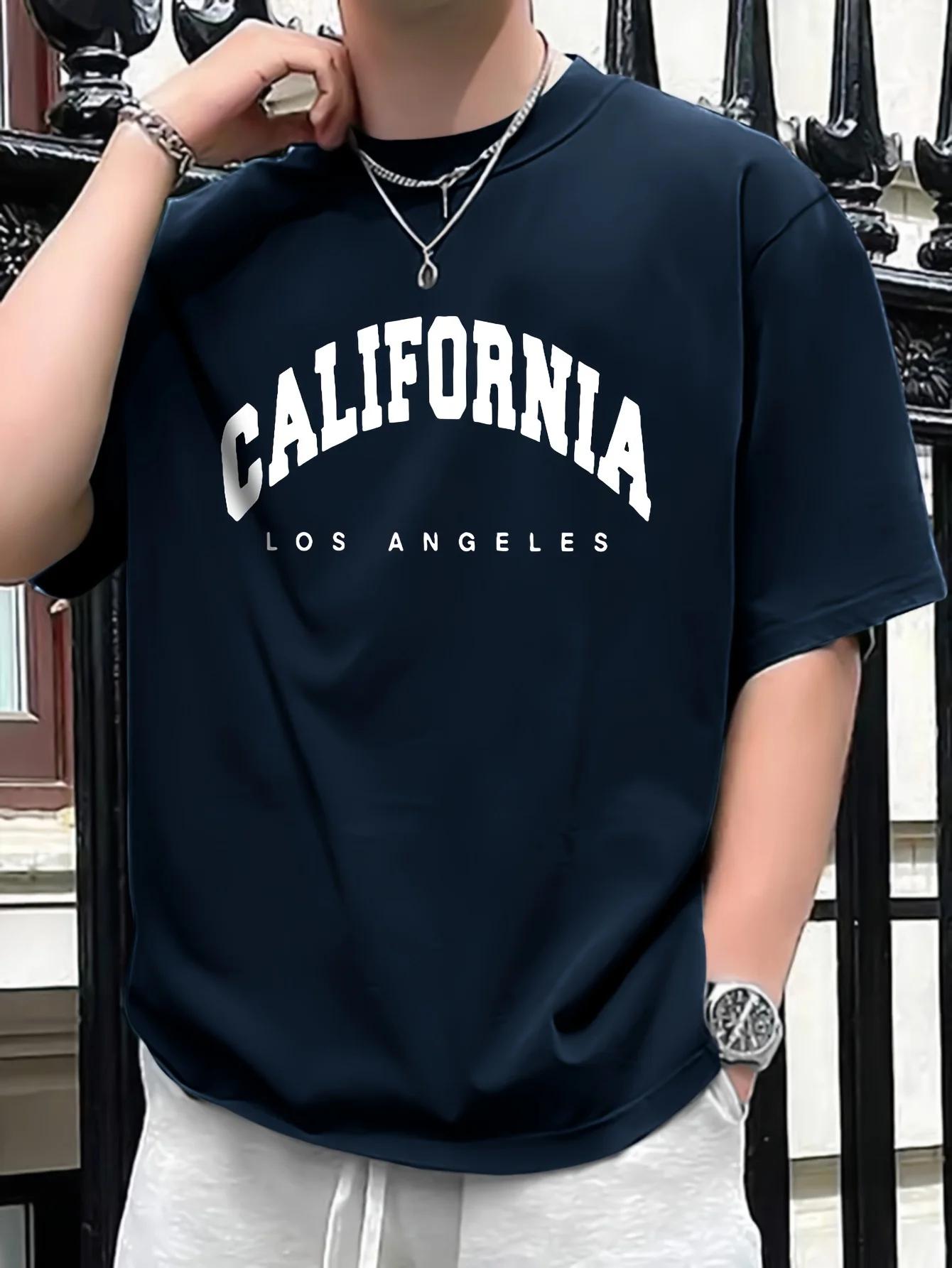 Été hommes 100% pur coton décontracté coupe ample plus californie imprimé sport confortable col rond
