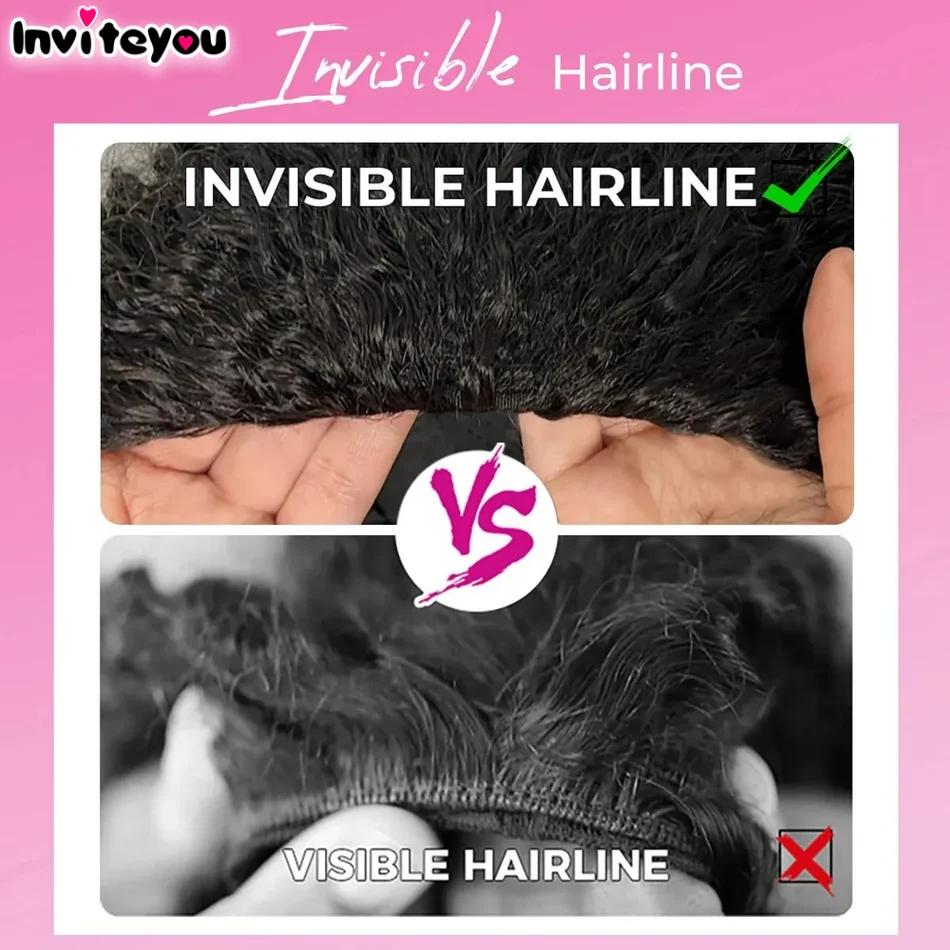 Perruque mi-tête 3-en-1 améliorée avec cordon de serrage réglable, dentelle HD, cheveux humains bouc