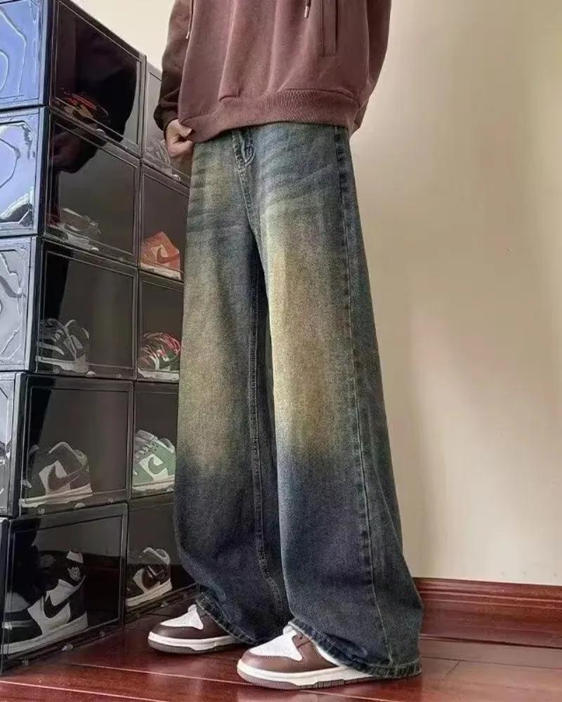 Pantalon en jean pour hommes Vintage lavage jambe large jean ample décontracté droit Style américain