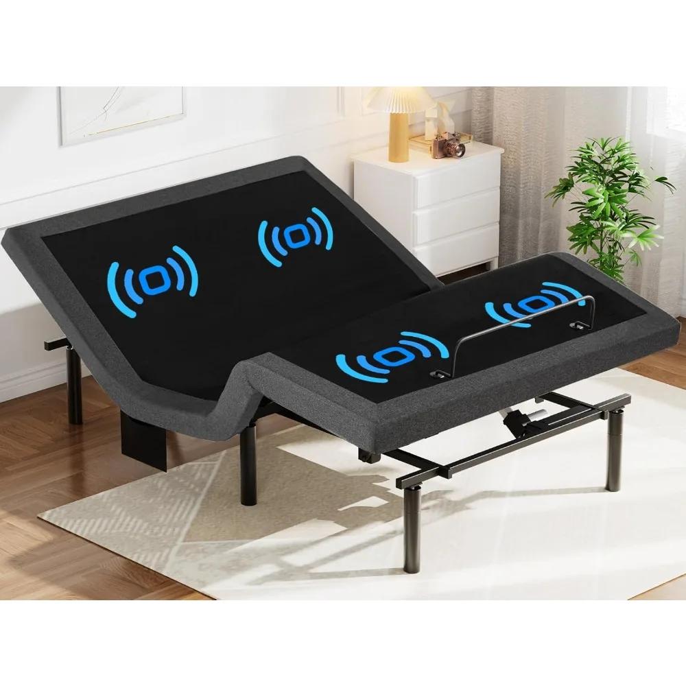 Cadre de lit Queen réglable avec massage, sommier électrique avec inclinaison tête et pied, ports US