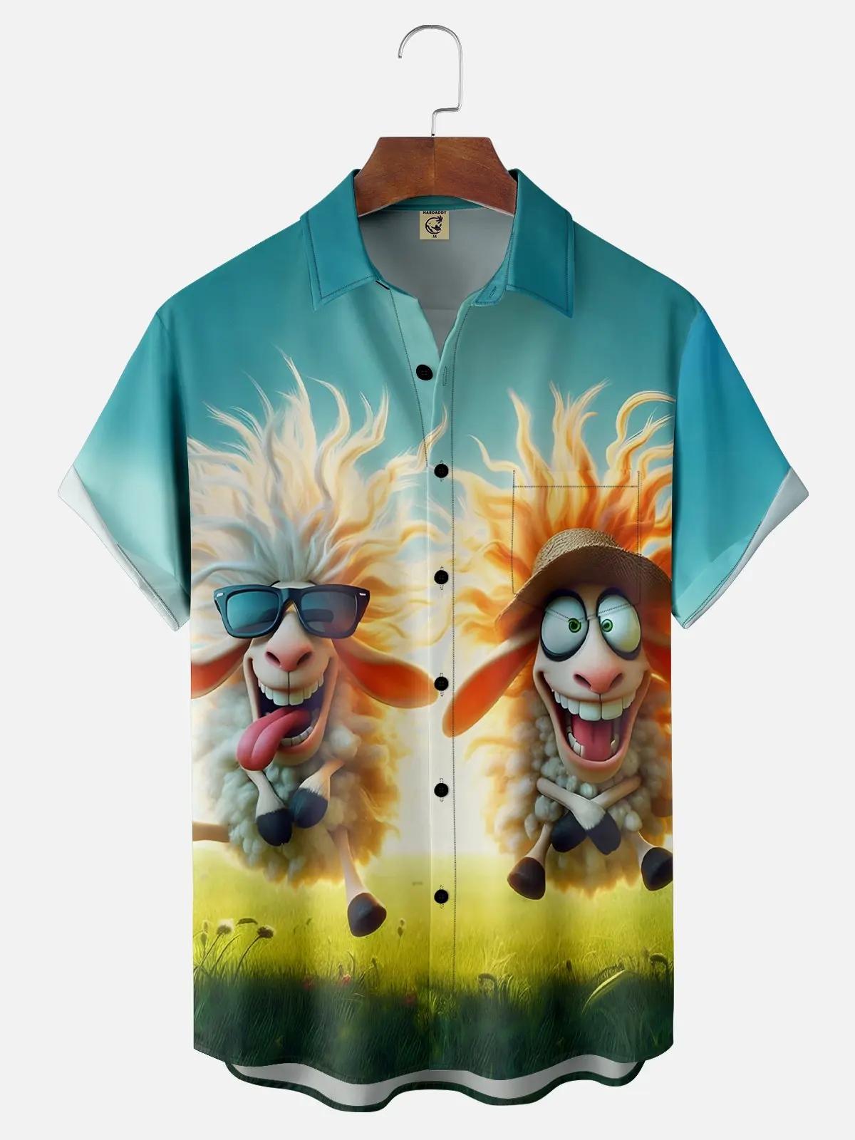 Chemise graphique animal de dessin animé pour hommes, impression 3D drôle, séchage rapide, manches c