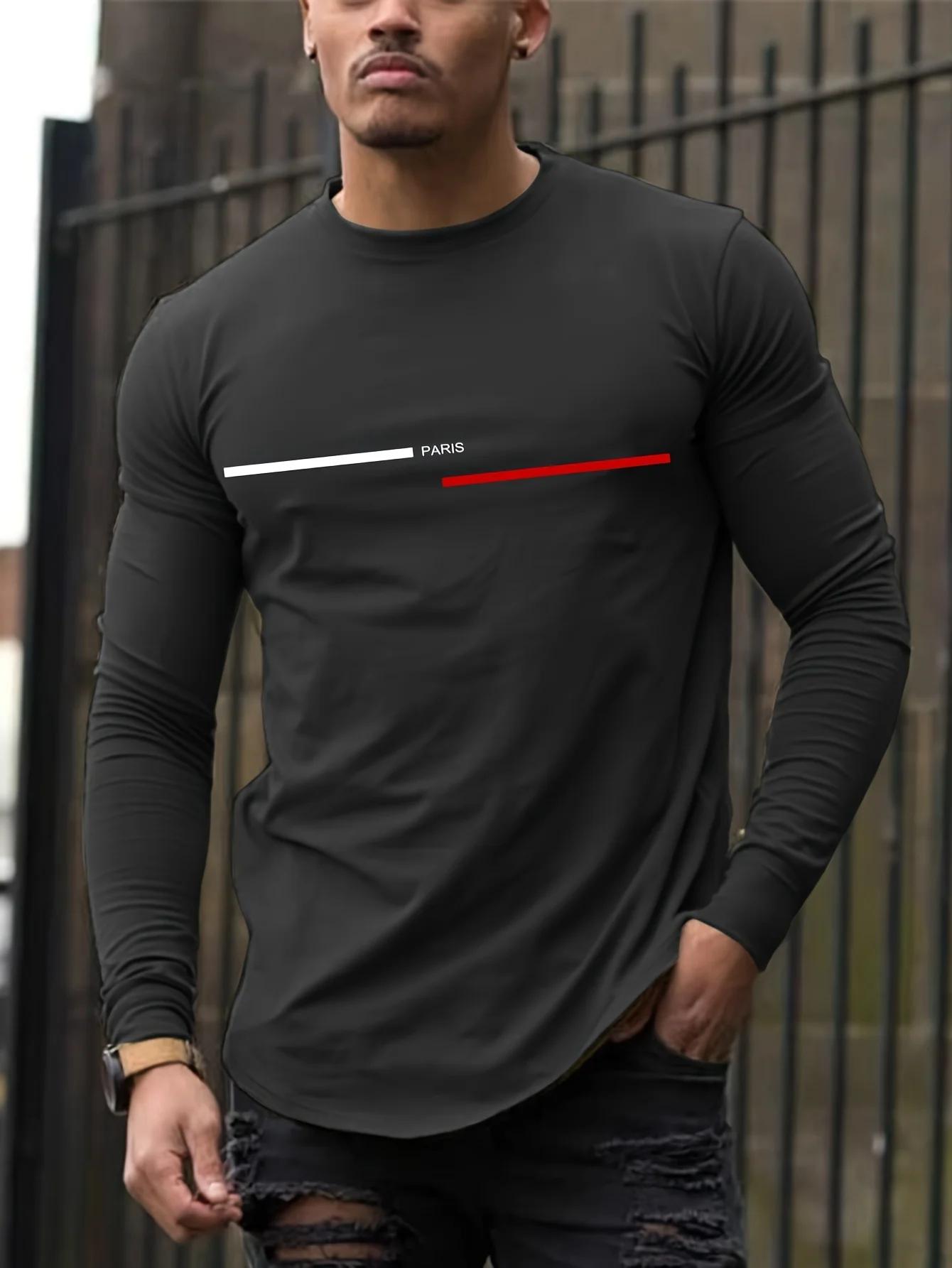 T-shirt à manches longues et col rond pour homme, 100% pur coton, ample, confortable, décontracté, i