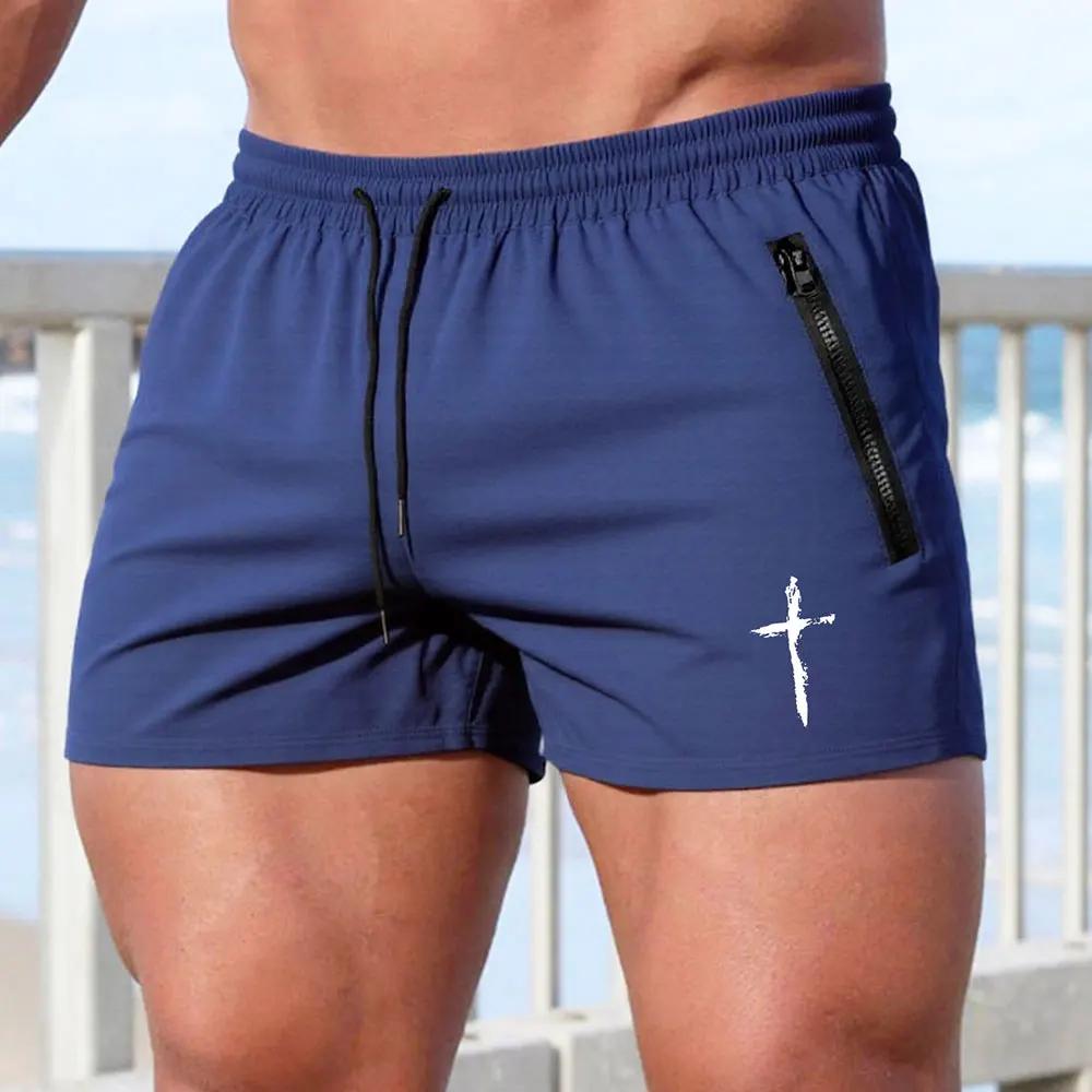 Maillot de bain pour hommes, gymnases d'été, Fitness, musculation, short de plage imprimé croisé, Bo