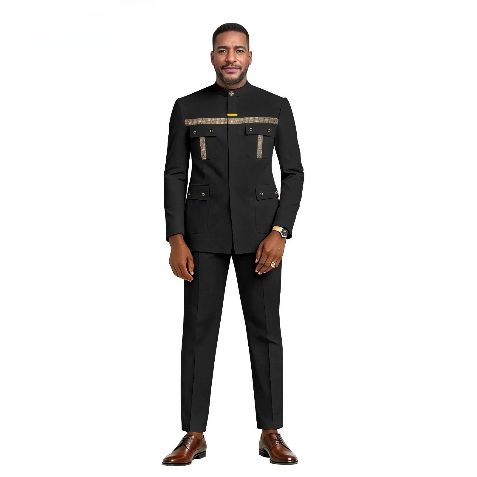 Nouvel ensemble deux pièces décontracté et coloré pour homme africain, coupe ajustée - Costume pour 