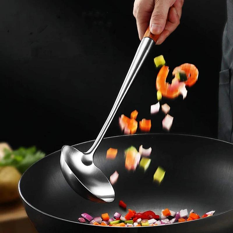 Spatule pour Wok en acier inoxydable, ensemble d'outils en fer et louche, 17 pouces, 2 pièces