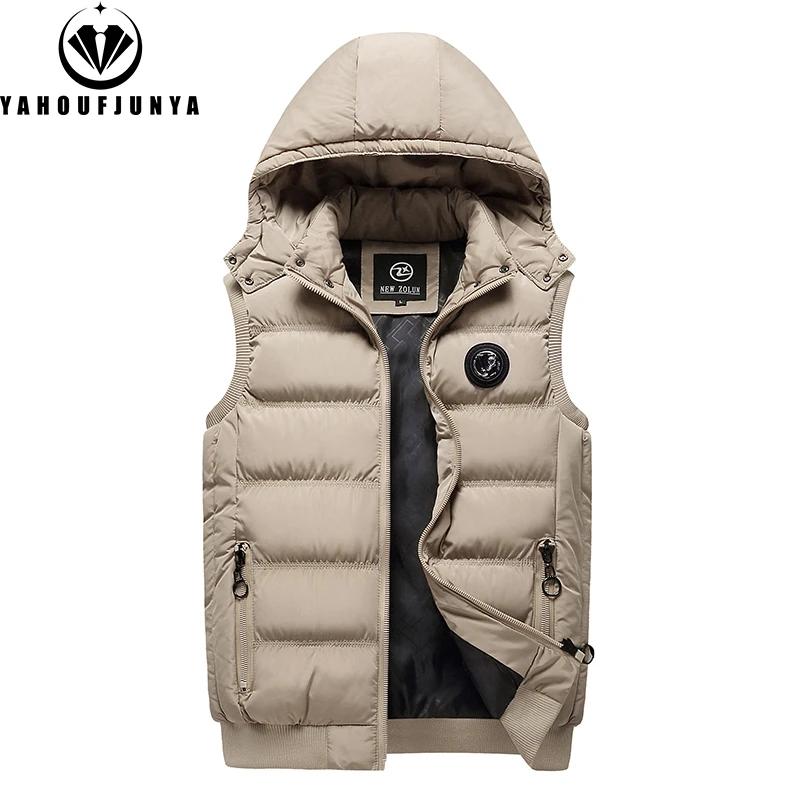 Hommes automne sans manches polaire chaud détachable à capuche gilet hommes hiver extérieur décontra