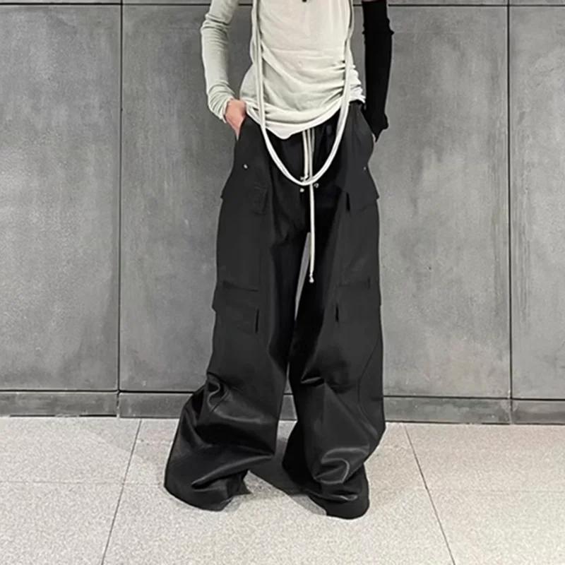 Pantalon en cuir PU mat Style RO pour hommes, pantalon Cargo Baggy à jambes larges avec cordon de se