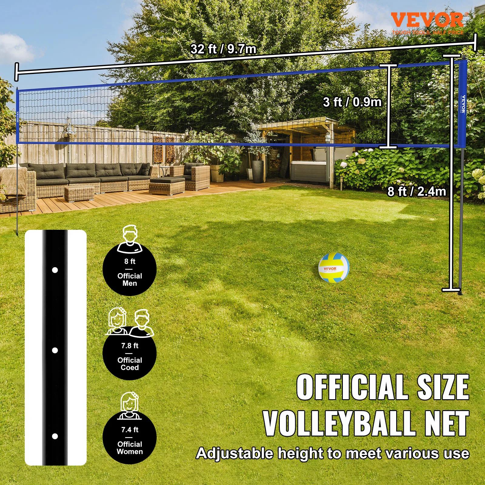 SucceBuy Système de filet de volley-ball extérieur, poteaux en acier à hauteur réglable avec pompe d