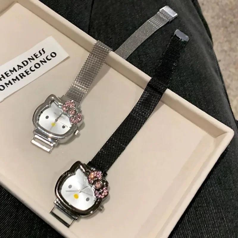 Montre à quartz tendance Sanrio Anime Hello Kitty avec nœud, montre à quartz avec petit cadran magné