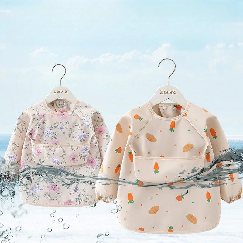 Bavoir d'alimentation pour enfants, 1 pièce, tablier imperméable à manches longues, poche de riz, ch