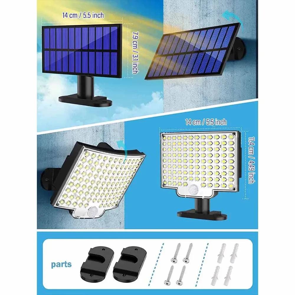 106LED lumière solaire extérieure étanche avec capteur de mouvement projecteur télécommande 3 Modes 