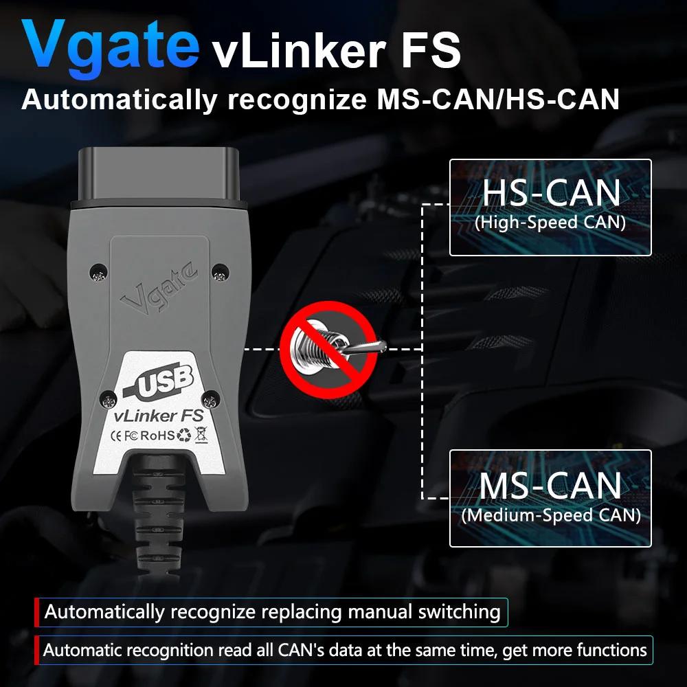 Vgate vLinker elasticity ELM327 pour Ford FORScan HS MS LilELM 327 OBD 2 OBD2, outils petde EAU de d