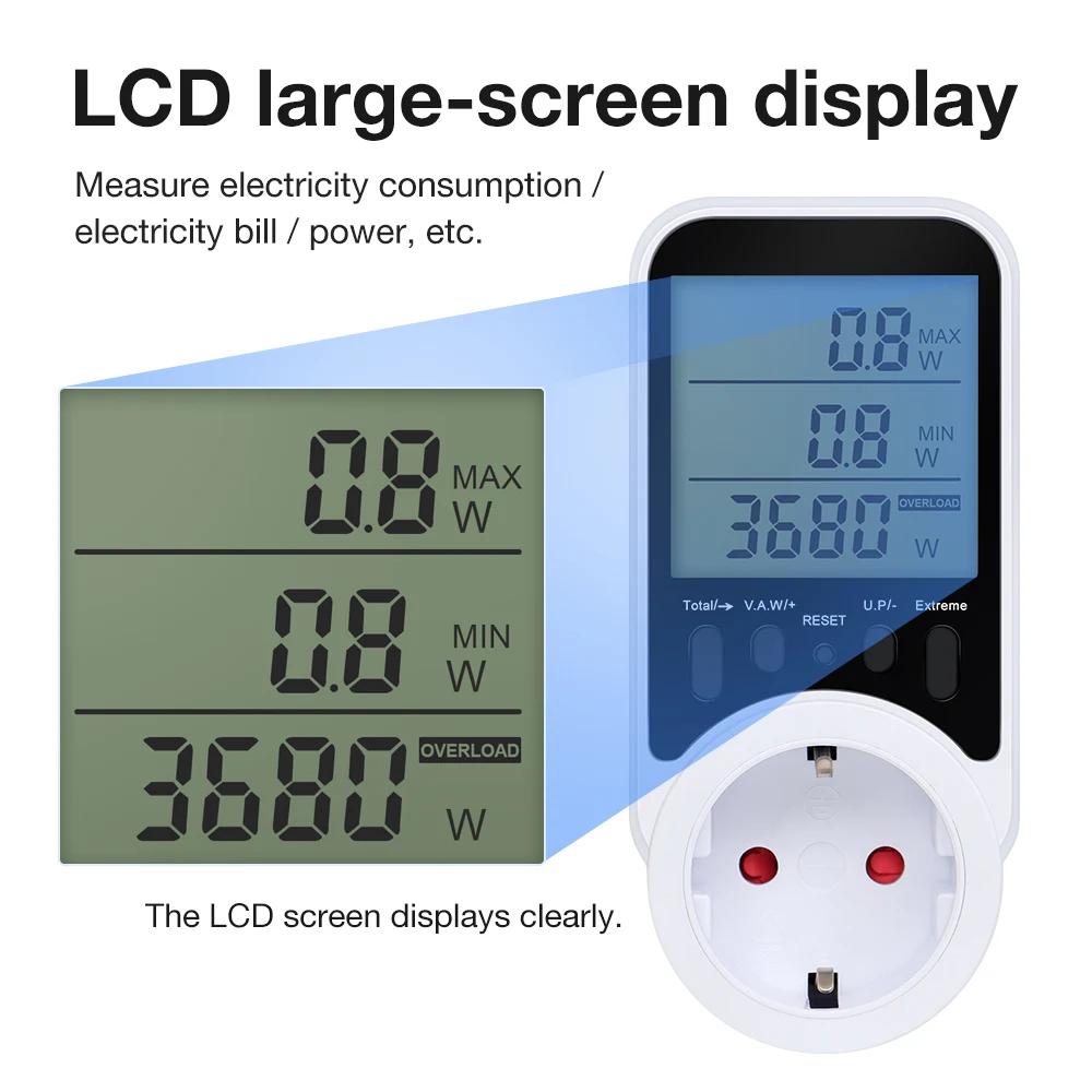 Prise de compteur de puissance ca, affichage LCD, wattmètre, testeur d'énergie, KWH, mesure du conso