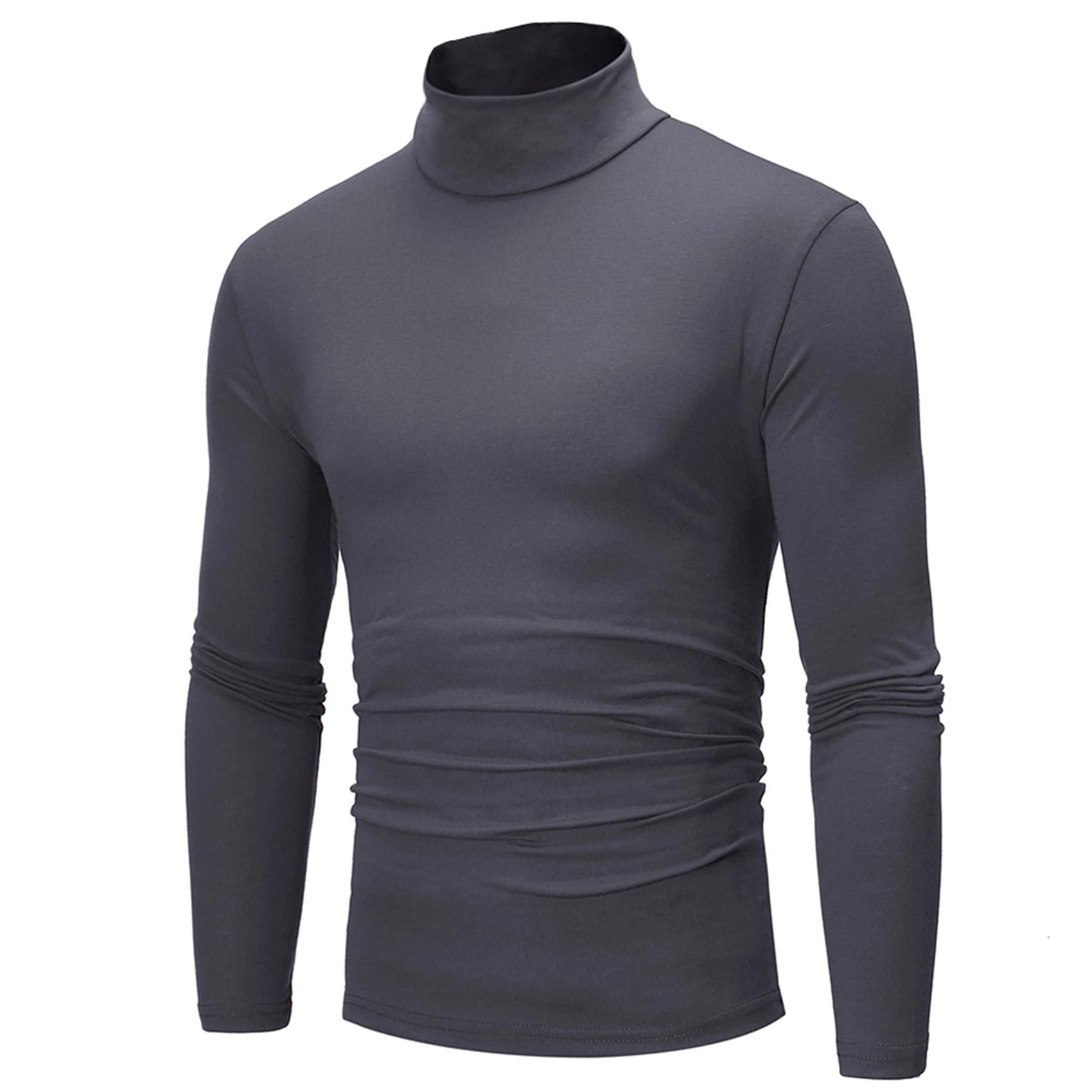 Nouvelle mode Base t-shirt hommes coupe ajustée Polyester col haut pull col roulé pull hauts chemise