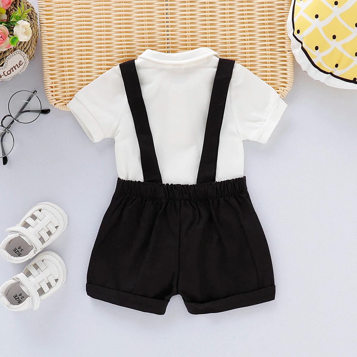 Mini tenue pour homme, Costumes formels pour nouveau-né garçon, chemise à manches courtes avec nœud 