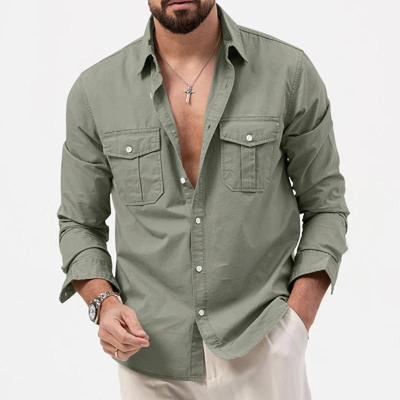 Chemise à manches longues pour hommes, vêtements de Fitness rétro Tiki de couleur unie, chemise d'au