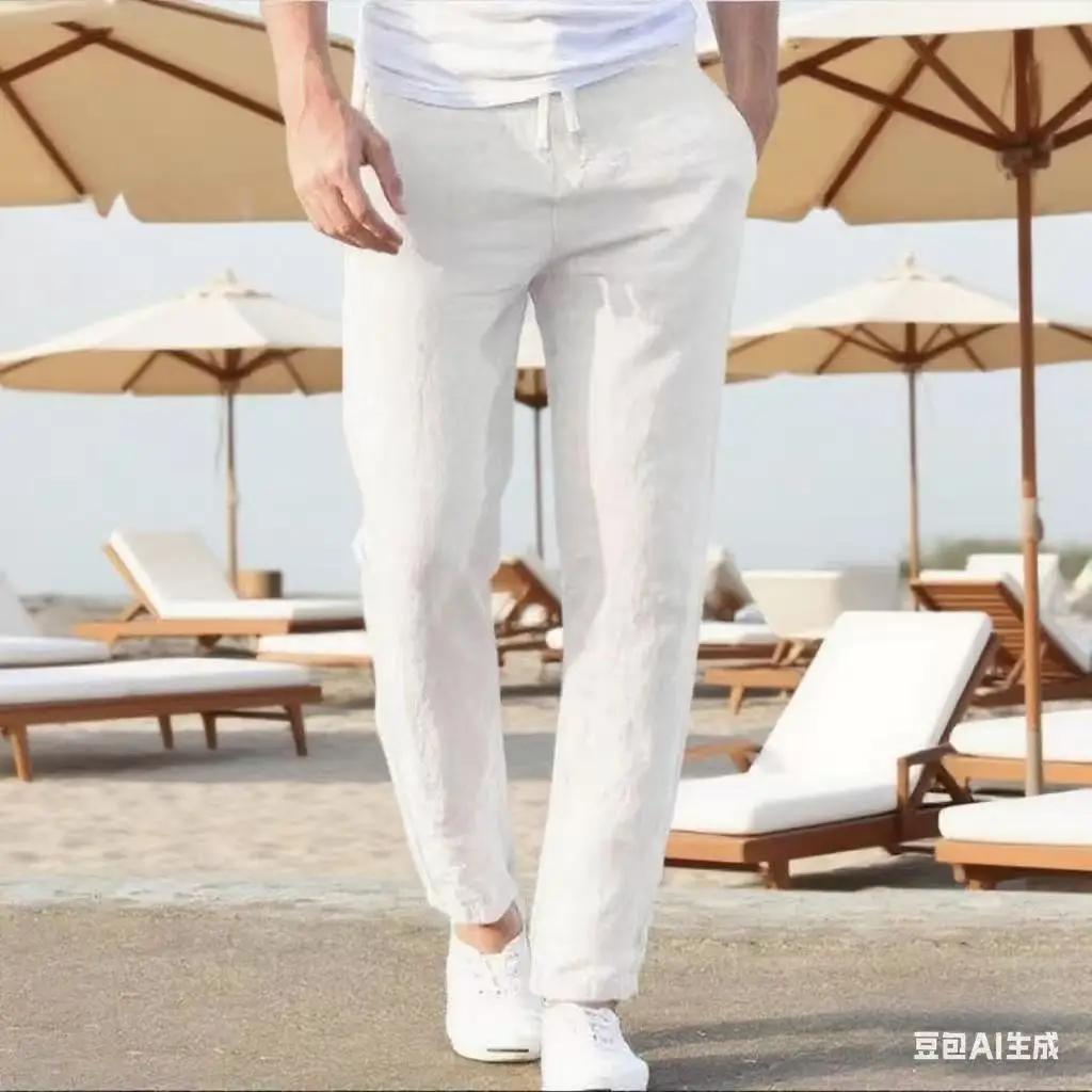 2025 hommes coton lin pantalons décontractés Baggy Streetwear hommes Joggers pantalons de sport coul