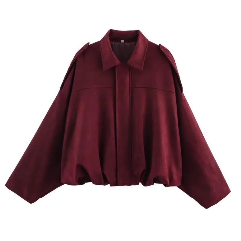 ETJ 2025 printemps nouveau effet de texture en daim pour femmes version ample de la mode revers épau