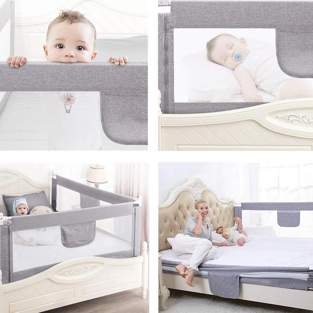 Barrière de lit extra-large 150/180/200 cm protection sécurité enfant gris rose bleu chambre bébé