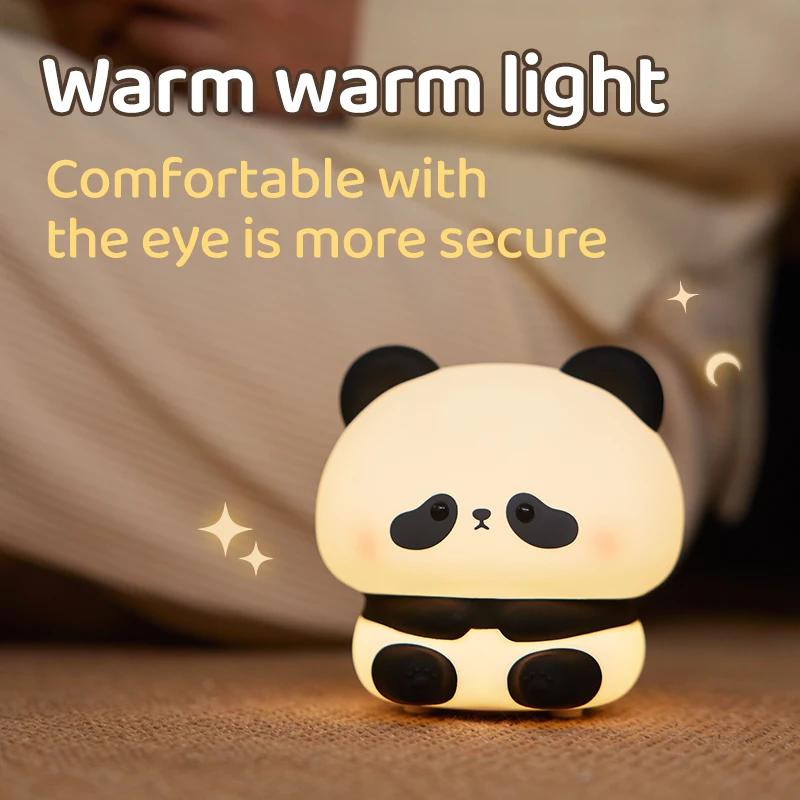 Panda LED veilleuse mignon Silicone veilleuse USB Rechargeable tactile lampe de nuit chambre synchro