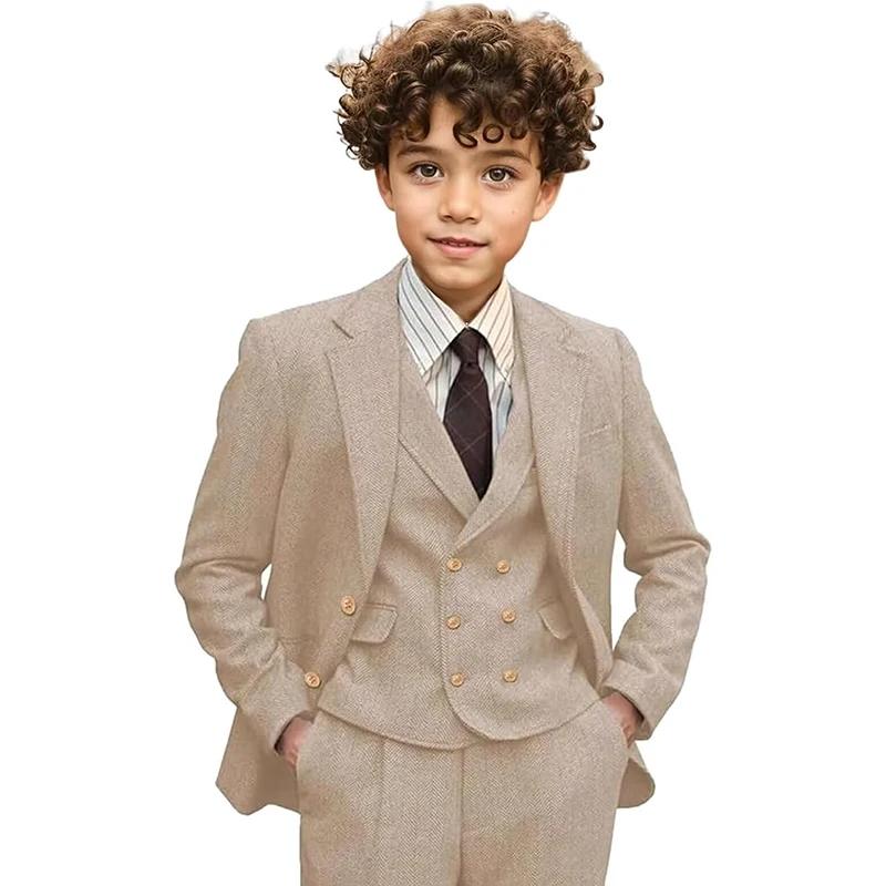 Ensemble de costume trois pièces vert foncé pour garçons, avec col à revers, ensemble de costume de 