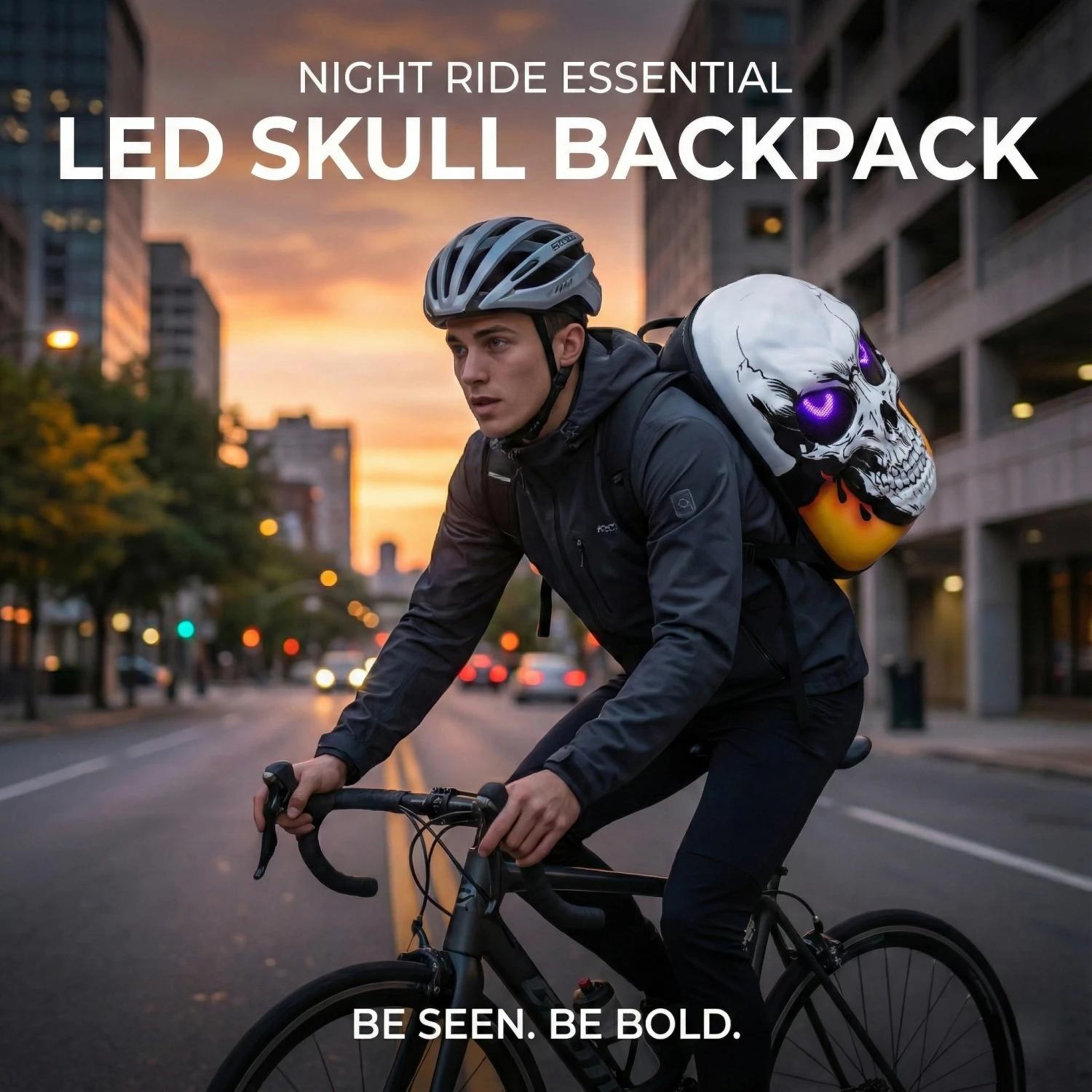 Sac à dos de moto à coque rigide avec crâne LED 3D, avec yeux programmables, contrôle par applicatio